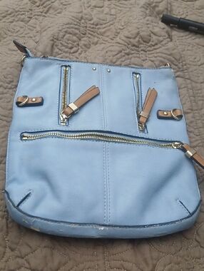 Simply Noelle Light Blue Crossbody Bag with Tan Accents and Gold Hardware
